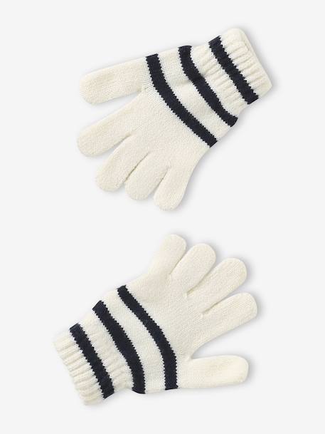 Ensemble rayé garçon bonnet + snood + moufles/gants écru - vertbaudet enfant 