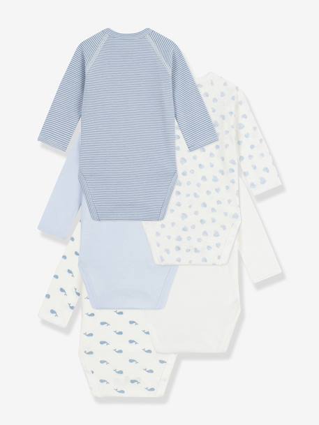 Lot 5 bodies croisés imprimés bébé manches longues bleu clair - vertbaudet enfant 