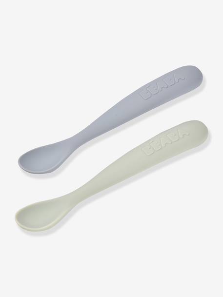 Lot de 2 cuillères ergonomiques 1er âge beige+rose pâle+vert - vertbaudet enfant 