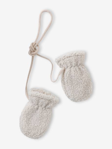 Babyset muts, snood en wanten baby in sherpa ecru - vertbaudet enfant 
