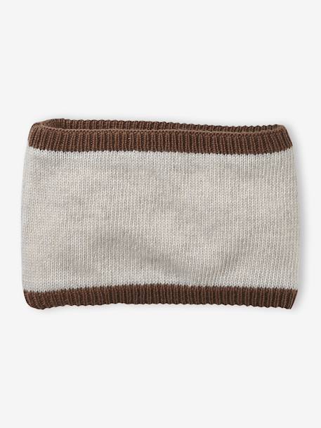 Ensemble Bonnet Péruvien Jacquard Ours Snood et Moufles beige chiné - vertbaudet enfant 