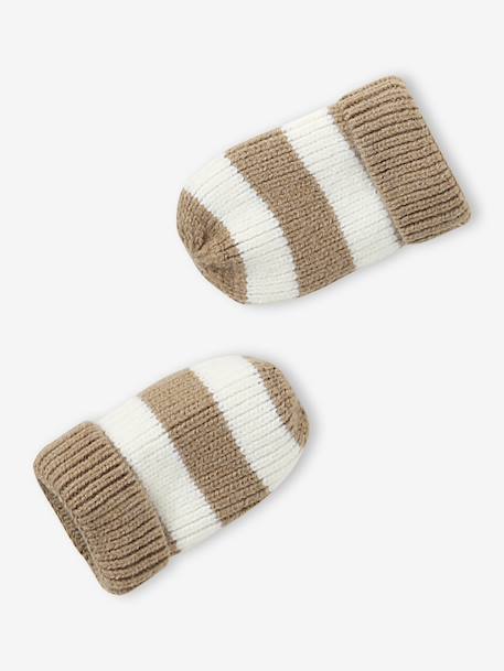 Ensemble rayé bonnet péruvien, snood et moufles bébé rayé beige - vertbaudet enfant 