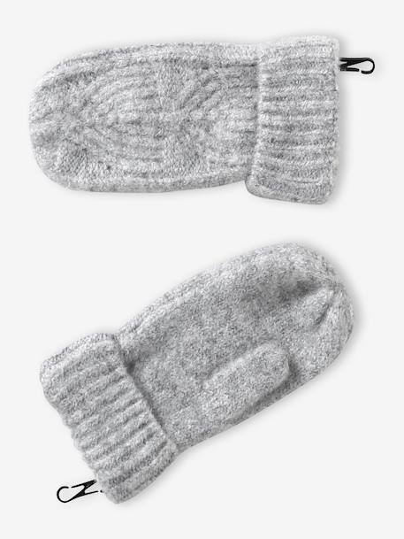 Ensemble fille bonnet, snood, gants en maille fantaisie gris chiné+ROSE - vertbaudet enfant 