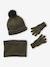Ensemble rayé garçon bonnet + snood + moufles/gants bleu chambray+kaki - vertbaudet enfant 
