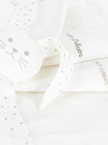 Coffret naissance 3 bodies en coton brodé et doudou lapin écru - vertbaudet enfant 