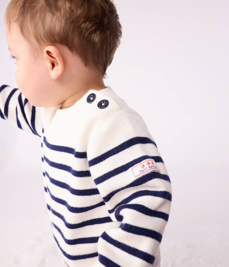 Gestreept baby trui van PETIT BATEAU in wol en katoen. ecru - vertbaudet enfant 