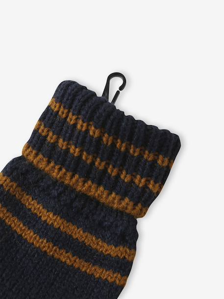 Ensemble rayé garçon bonnet + snood + moufles/gants bleu chambray+kaki - vertbaudet enfant 