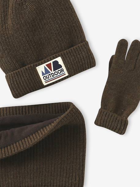 Babyset jongen muts + snood + wanten/handschoenen « Outdoor » grijsblauw+kaki - vertbaudet enfant 