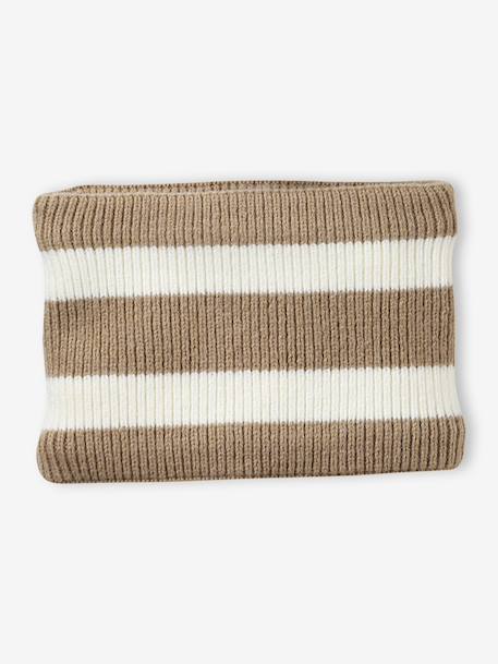 Ensemble rayé bonnet péruvien, snood et moufles bébé rayé beige - vertbaudet enfant 