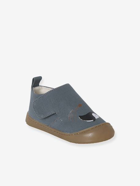 Chaussons à scratchs toile bébé bleu imprimé - vertbaudet enfant 