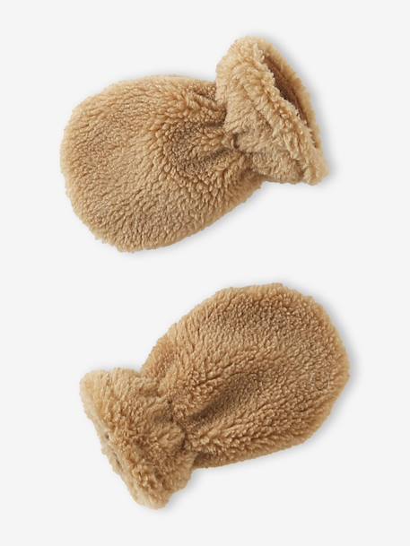 Babyset muts, snood en wanten baby in sherpa zandbeige - vertbaudet enfant 