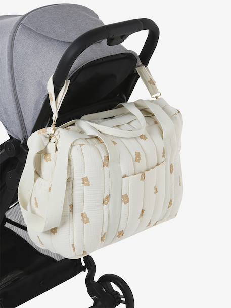 Sac à langer COLINA gaze de coton blanc imprimé+cappuccino+écru - vertbaudet enfant 