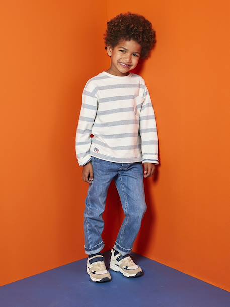 Onverwoestbare rechte relaxjeans jongens, eenvoudig aan te trekken denimgrijs+double stone+ongewassen denim+stone - vertbaudet enfant 