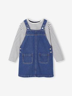 -Set salopette-jurk van spijkerstof en gestreept T-shirt voor meisjes