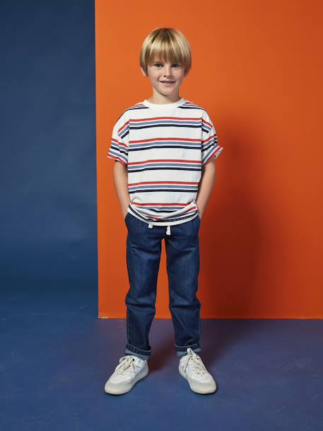 Wijde jongensbroek, eenvoudig aan te trekken gebleekt denim+grijs+ongewassen denim+stone+zwart denim - vertbaudet enfant 