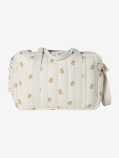 Sac à langer COLINA gaze de coton blanc imprimé+cappuccino+écru - vertbaudet enfant 