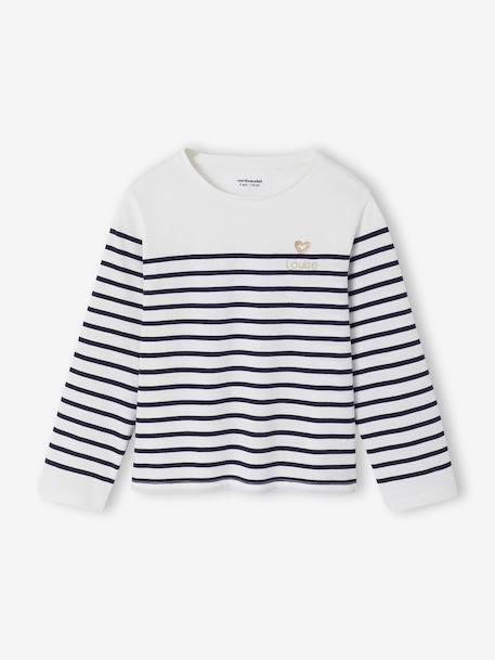 Tee-shirt marinière fille manches longues rayé bleu - vertbaudet enfant 