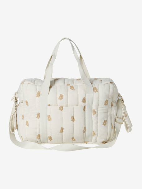 Sac à langer COLINA gaze de coton blanc imprimé+cappuccino+écru - vertbaudet enfant 
