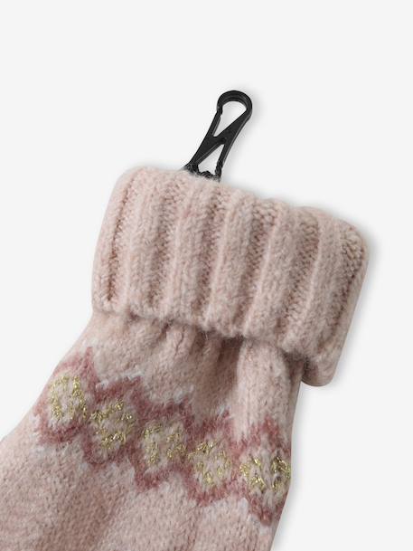 Ensemble jacquard fille bonnet + snood + moufles/gants écru+rose - vertbaudet enfant 