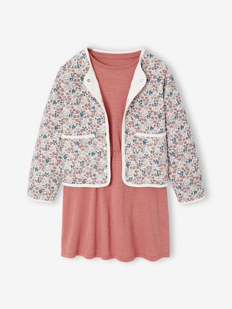 Ensemble robe et gilet matelassé fille anthracite+bois de rose - vertbaudet enfant 