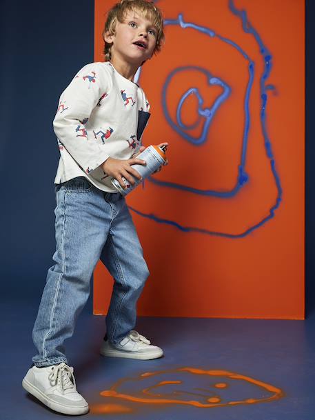 Rechte 5-pocket jeans voor jongens, verwassen double stone - vertbaudet enfant 
