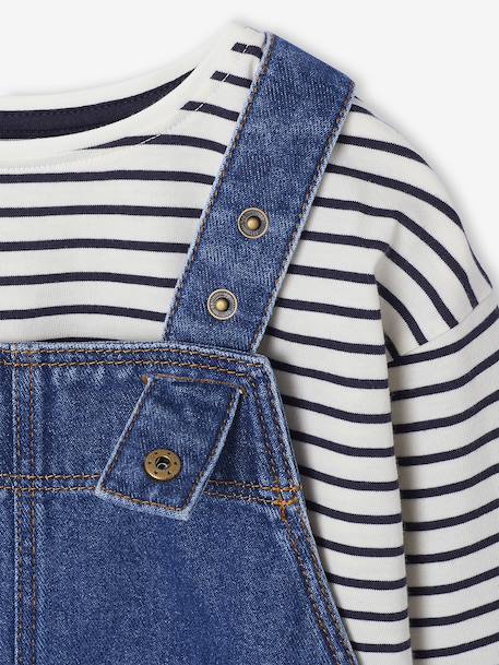 Ensemble fille robe salopette jean et tee shirt rayé bleu moyen - vertbaudet enfant 