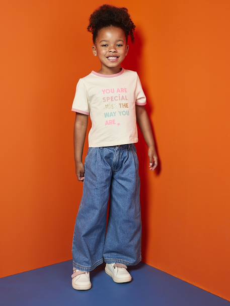 Jean fille large à pinces bleu moyen+denim gris - vertbaudet enfant 