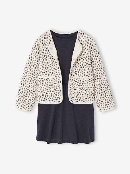 Ensemble robe et gilet matelassé fille anthracite+bois de rose - vertbaudet enfant 