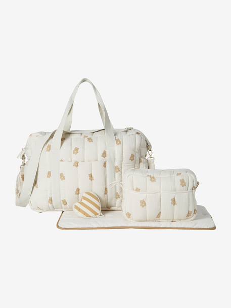 Sac à langer COLINA gaze de coton blanc imprimé+cappuccino+écru - vertbaudet enfant 