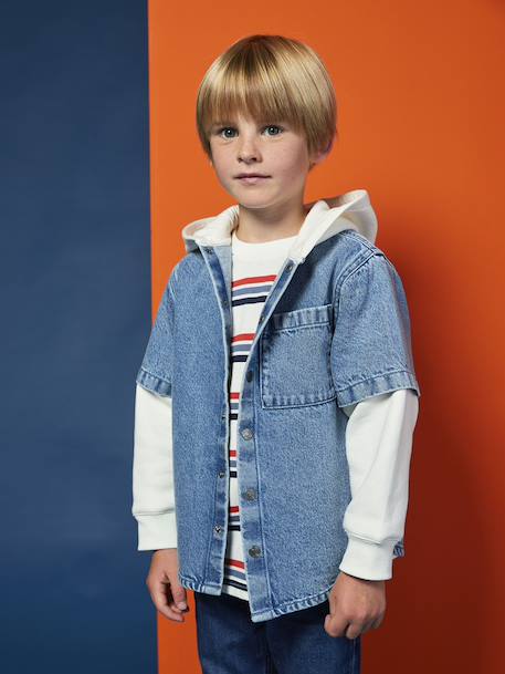 Hemd met gelaagd effect en sweater met capuchon voor jongens double stone - vertbaudet enfant 