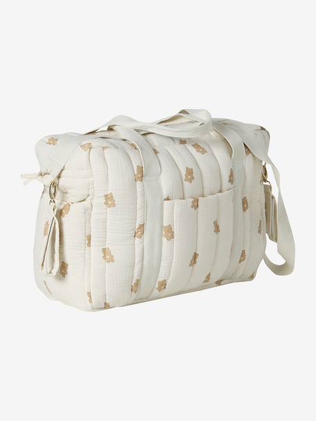 Sac à langer COLINA gaze de coton blanc imprimé+cappuccino+écru - vertbaudet enfant 