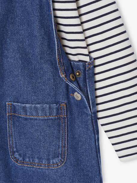 Ensemble fille robe salopette jean et tee shirt rayé bleu moyen - vertbaudet enfant 