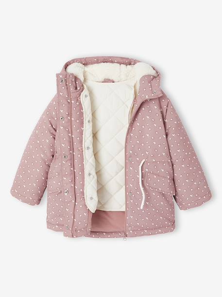 Parka fille à capuche 3 en 1 parka + veste matelassée bois de rose+marine - vertbaudet enfant 