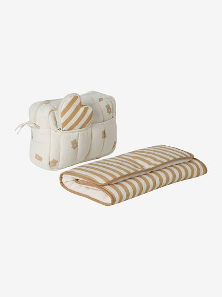 Sac à langer COLINA gaze de coton blanc imprimé+cappuccino+écru - vertbaudet enfant 