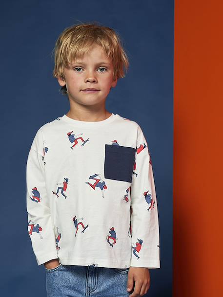 Tee-shirt manches longues HAPPY LA imprimé garçon blanc imprimé - vertbaudet enfant 