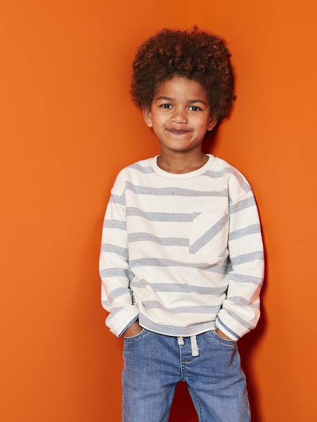 Tee-shirt manches longues effet rayé garçon rayé blanc - vertbaudet enfant 