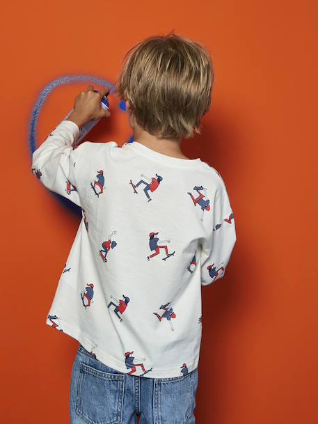 Tee-shirt manches longues HAPPY LA imprimé garçon blanc imprimé - vertbaudet enfant 