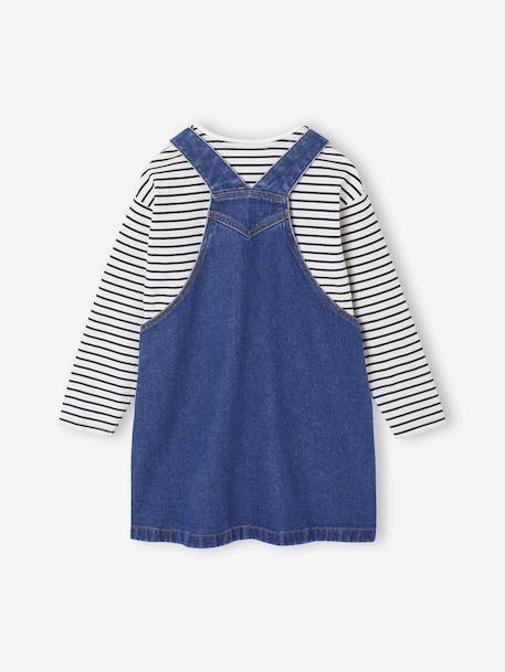 Ensemble fille robe salopette jean et tee shirt rayé bleu moyen - vertbaudet enfant 