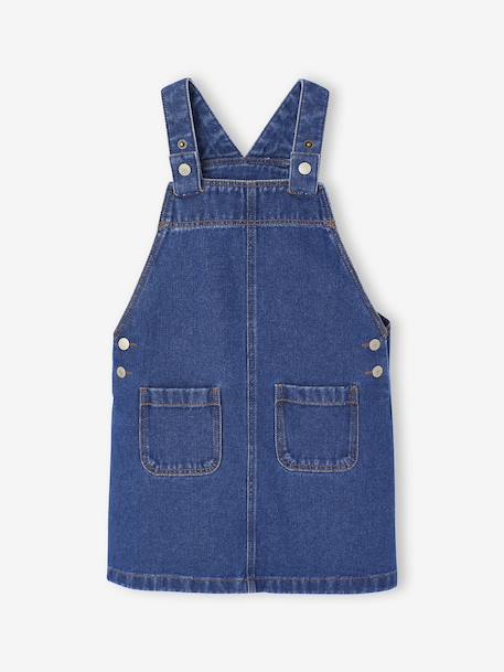 Ensemble fille robe salopette jean et tee shirt rayé bleu moyen - vertbaudet enfant 