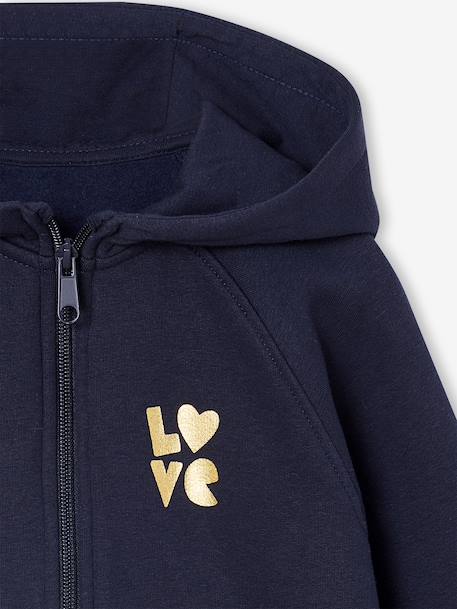 Sportsweater met rits en capuchon voor meisjes marineblauw+rozen+saliegroen - vertbaudet enfant 