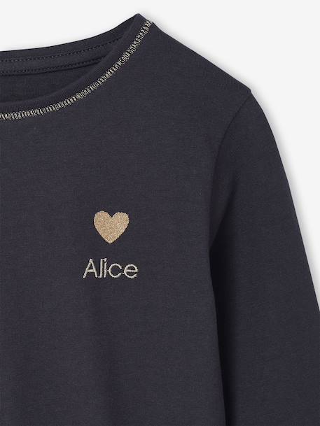 T-shirt fille coeur pailleté manches longues anthracite+écru+rose poudré+vert émeraude - vertbaudet enfant 