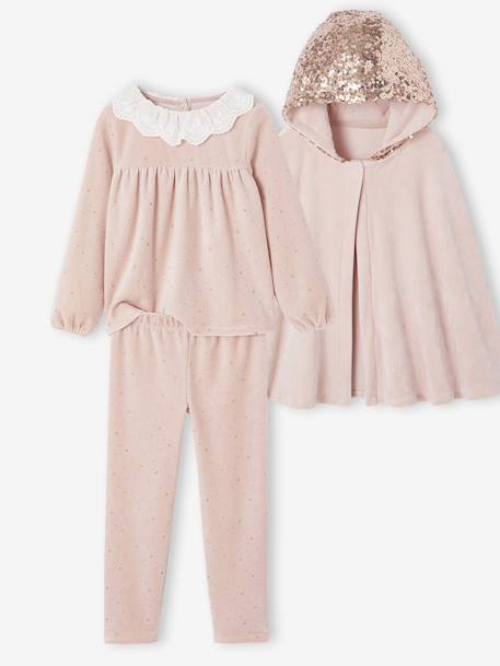 Ensemble Pyjama Fille Cape Sequins rose poudré - vertbaudet enfant 