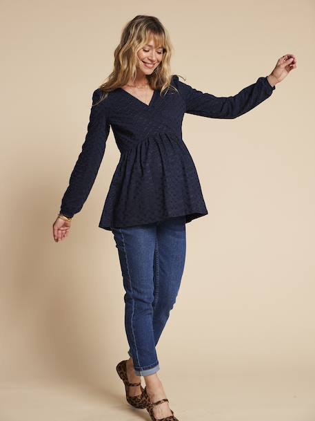 Tee-shirt blouse brodé grossesse et allaitement écru+marine - vertbaudet enfant 