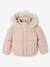 Donsjack met capuchon voor meisjes met fleece voering antraciet+goud+roze (poederkleur)+roze, bedrukt - vertbaudet enfant 