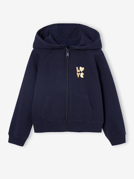 Sweat fille zippé à capuche sport marine+rose+vert sauge - vertbaudet enfant 