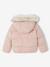 Donsjack met capuchon voor meisjes met fleece voering antraciet+goud+roze (poederkleur)+roze, bedrukt - vertbaudet enfant 