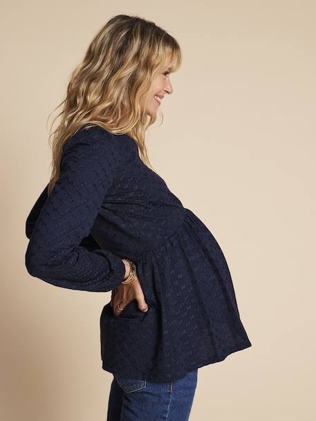 Geborduurd blouseshirt voor de zwangerschap en borstvoeding ENVIE DE FRAISE ecru+marineblauw - vertbaudet enfant 