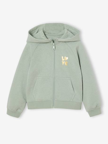 Sweat fille zippé à capuche sport marine+rose+vert sauge - vertbaudet enfant 