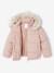 Donsjack met capuchon voor meisjes met fleece voering antraciet+goud+roze (poederkleur)+roze, bedrukt - vertbaudet enfant 
