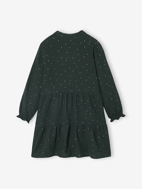 Robe fille en gaze de coton imprimée pois irisés prune+vert sapin+vert sauge - vertbaudet enfant 